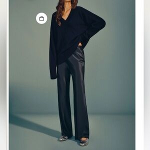 new Reformation Gale Satin wide leg pants in midnight navy blue